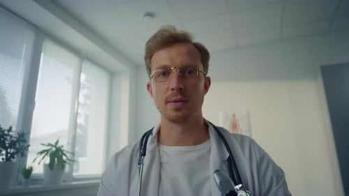 Pov Video Physician Checking Eye Reflex Using Neurological Hammer Close Up