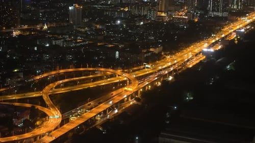 Urban Landscape, Urban Style. Traffic at Night on The Bridge, Aerial View