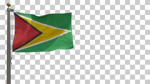 Guyana-Flagge auf Fahnenmast mit Alphakanal - 4K