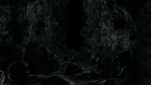 Dark Cave Tunnel with Scattered Skulls Animation