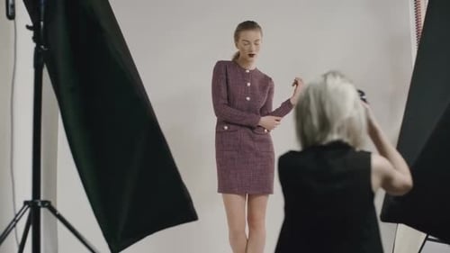 Blonde Model Posing During Fashion Shoot