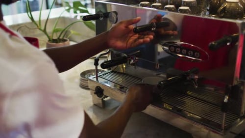 Espresso Machine at Work in Cafe Environment