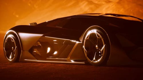 Supercar at Sunset in Desert