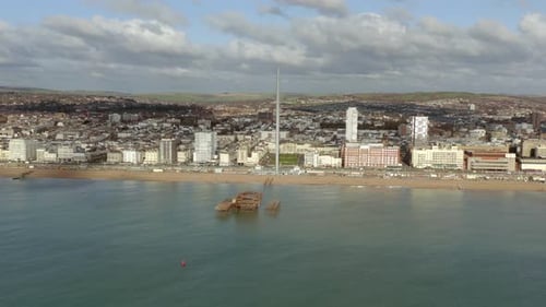 Brighton Beach in the UK with the Remains of the West Pier in the Summer