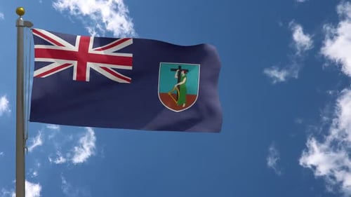 Realistic Montserrat National Flag Waving in Blue Sky