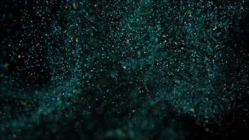 Fluid Glittering Teal Particles Swirling Abstract Motion Background