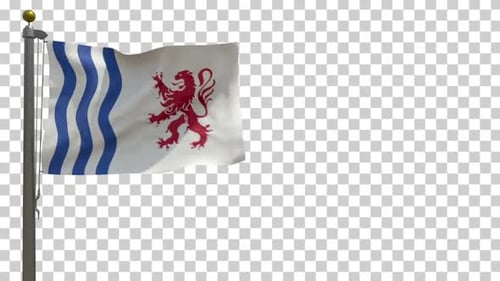 Waving Flag with Heraldic Red Lion and Blue Stripes