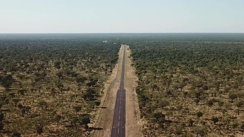 Aerial View Road in South Africa on the Savannah, Kalahari Nabib Desert the Road in Rural Botswana