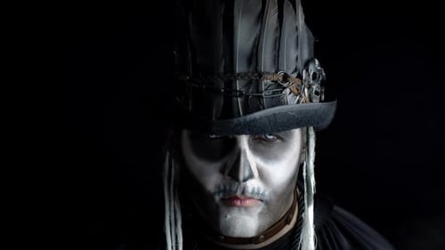 Creepy Man with Skeleton Makeup Appearing From Darkness When Light Falls on Him, Making Faces