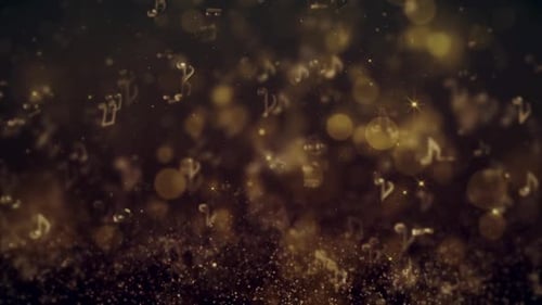 Floating Golden Music Notes and Bokeh Celebration Background