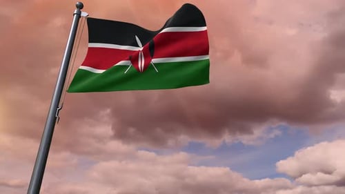 Realistic Kenya Flag Waving Against a Cloudy Sky Loop