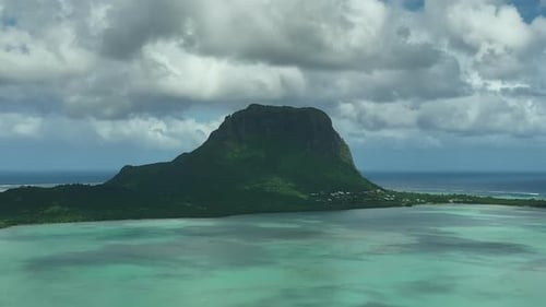 Scenic Landscape Wild Nature Tropical Island with Rocky Mountains Overgrown Dense Green Jungle Tree