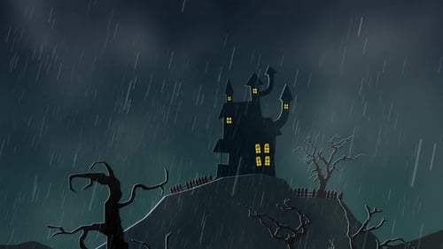 Halloween haunted mansion on the hill, surrounded by mystery, creepy forest.