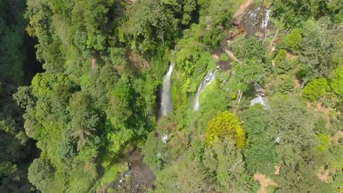Aerial Shot of the Biggest Waterfall on the Bali Island - the Sekumpul Waterfall