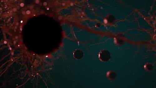 Microscopic Pathogen Cells Flowing Through Blood Vessels