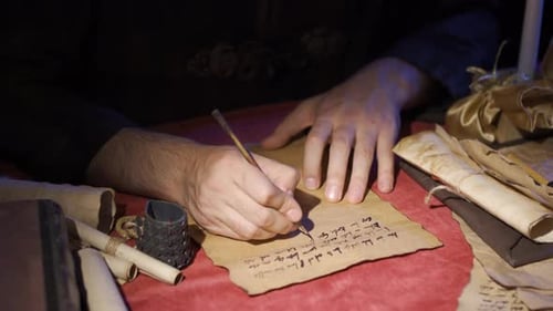 English letter writing in ancient historical place.