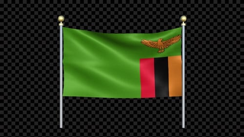 Zambia National Flag Waving Animation on Flagpole