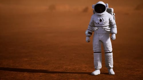 3D Astronaut Standing on Red Planet Surface