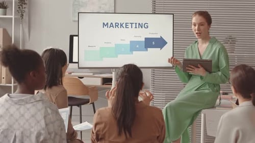 Young Woman Making Presentation on Marketing to Colleagues