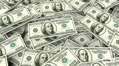 Falling One Hundred Dollar Bills Animated Loop