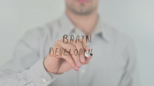Gehirnentwicklung Mit der Hand auf dem Bildschirm schreiben
