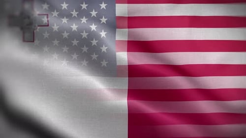 Waving Flags of Malta and United States Overlay Background