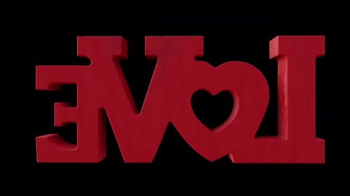 3D Red Love Word Rotating with Wood Grain Texture