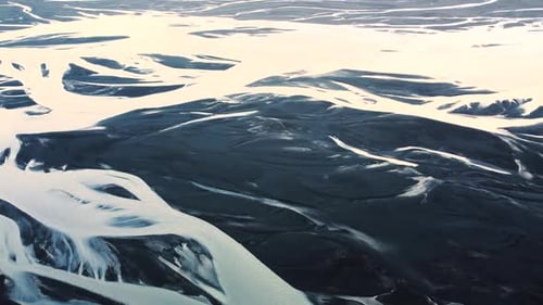 Aerial View of Patterns of Icelandic Rivers Flowing Into the Ocean Unusual Beautiful Landscape