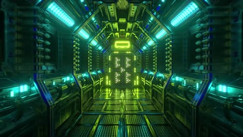 Flying in a Spaceship Tunnel a Scifi Shuttle Corridor