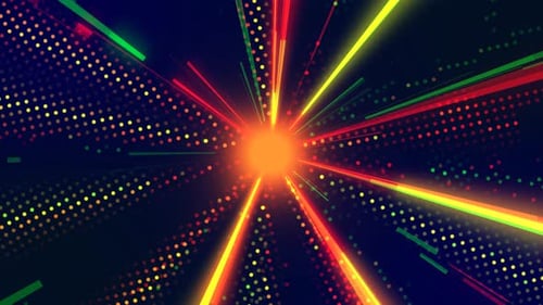 Abstract Neon Light Rays and Digital Dots Background