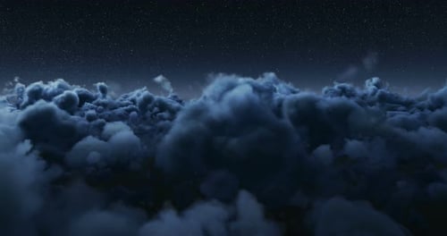 Dreamy Blue Clouds Billowing Under Starry Night Sky