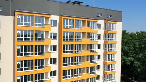 Drone view of contemporary apartment buildings