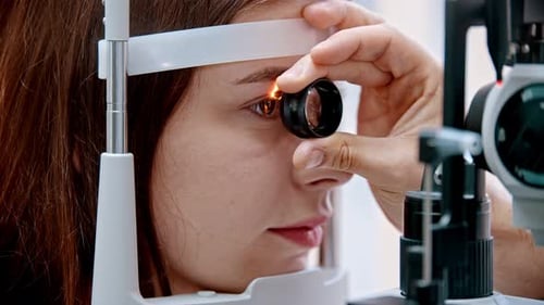 Ophthalmologist Looking at the Womans Eyesight