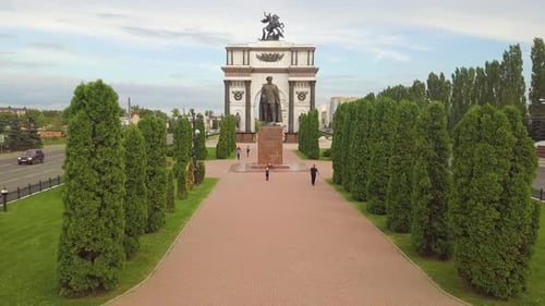 Monument and Statue in Urban Park Aerial