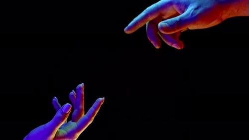 Abstract Hands Reaching Out to Touch, Neon Lit