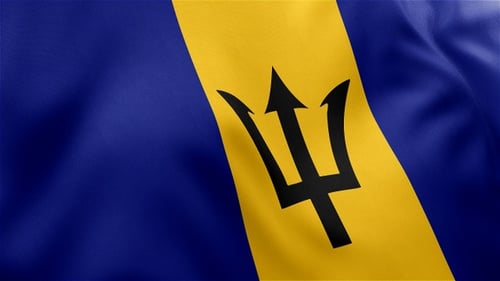 Waving Flag of Barbados with Trident National Symbol Seamless Loop