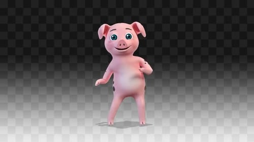 3D Cartoon Pig Dancing Loop with Alpha Channel