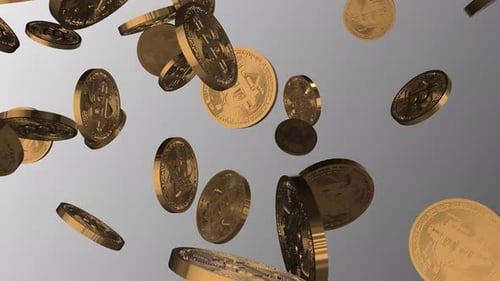 Falling Golden 3D Bitcoin Coins Cryptocurrency Animation