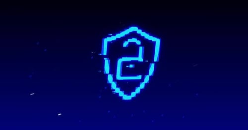 Digital Glitch Security Shield and Lock Icon Reveal