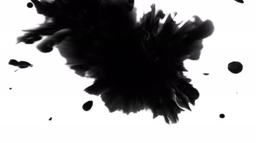 Dynamic Black Ink Bursting on White Background