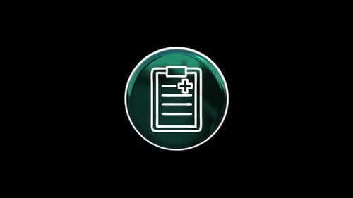 3D Rotating Medical Clipboard Icon in Glossy Green Circle