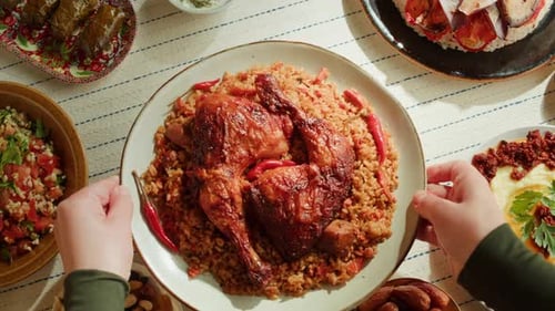 Kabsa Top View Rice and Meat Dish Saudi Arabia National Traditional Food