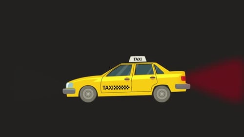 Flat Design Yellow Taxi Car Driving Animation