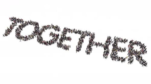 3D Crowd Forming Together Word Animation