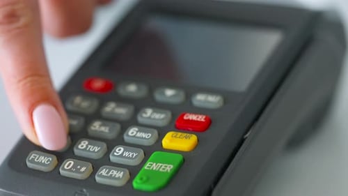Entering Pin Number Swiping Card Credit Card Reader