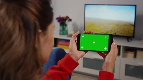 Phone Horizontal Green Screen for Copy Space Close up Chroma Key Mockup