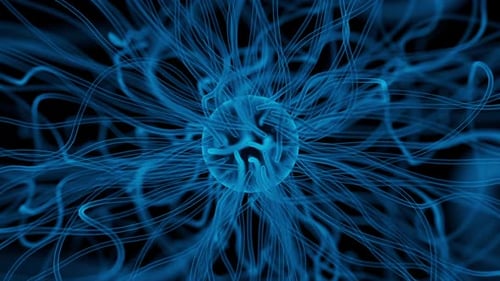 Microbiology Abstract Luminescent Structure with Moving Tentacles