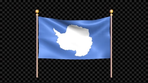 Antarctica Flag Waving with Golden Poles Loop Animation
