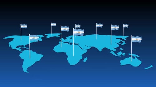 Waving Argentina Flags on Animated World Map