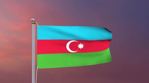 Realistic Waving Flag of Azerbaijan on a Flagpole